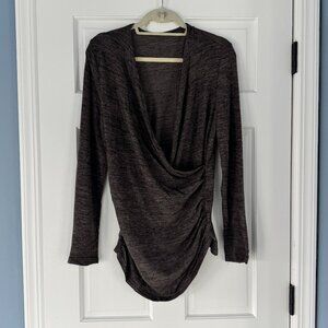 Emery Rose Ruched Wrap Front Top Size Medium Long Sleeve Draped Pleated Blouse